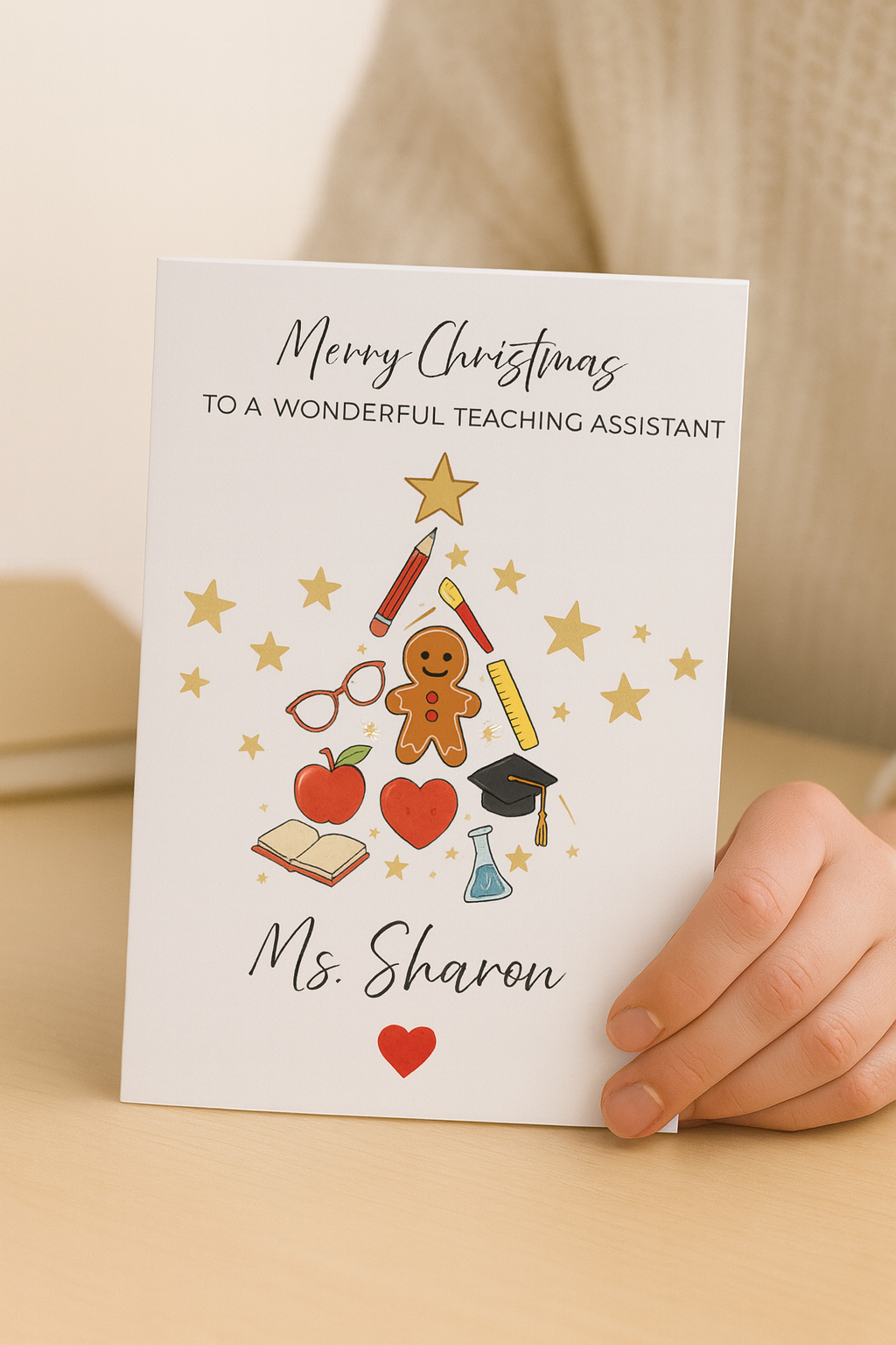 Personalised Christmas Card for Teacher or Teaching Assistant Custom Name-Anastasi Gifts