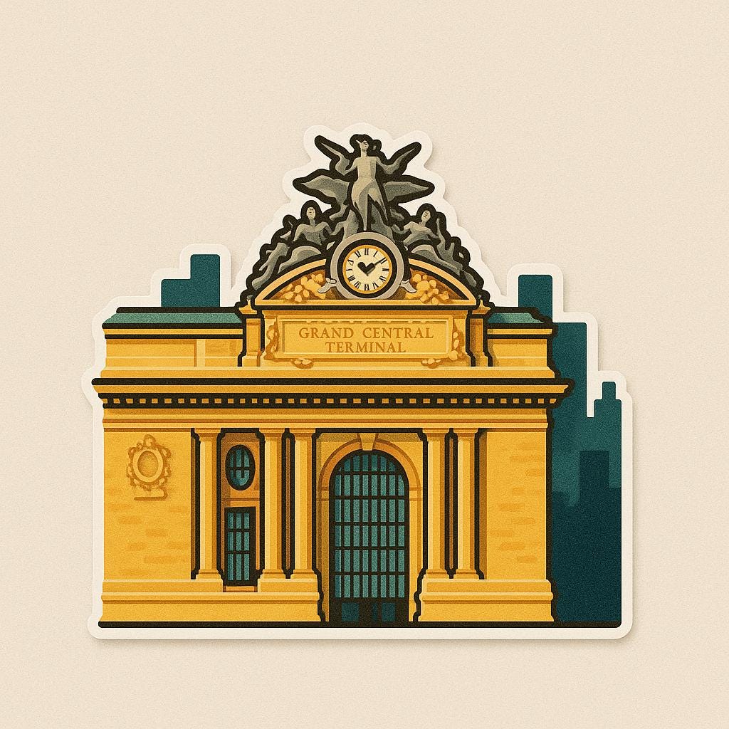 New York Iconic Landmarks Sticker- - Statue of Liberty, Empire State, Brooklyn Bridge, Time Square, Chrysler Building & Grand Central-Anastasi Gifts