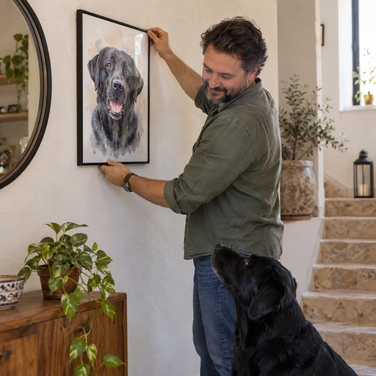 Custom Pet Watercolor Portraits Framed