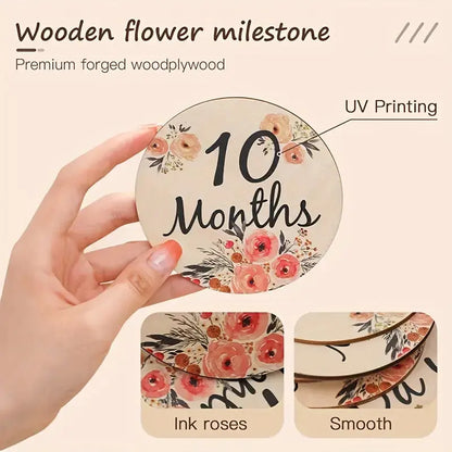 Wooden Flower Newborn Month Milestone Cards-Anastasi Gifts