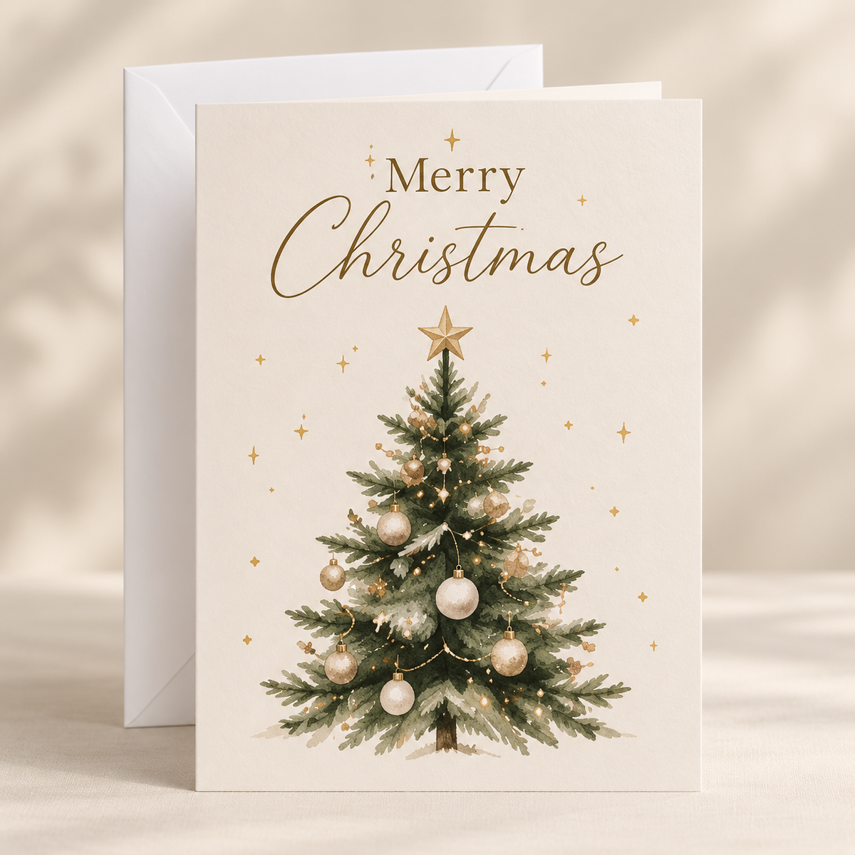 Merry Christmas Card – Classic Tree, A5 folded card with white envelope
