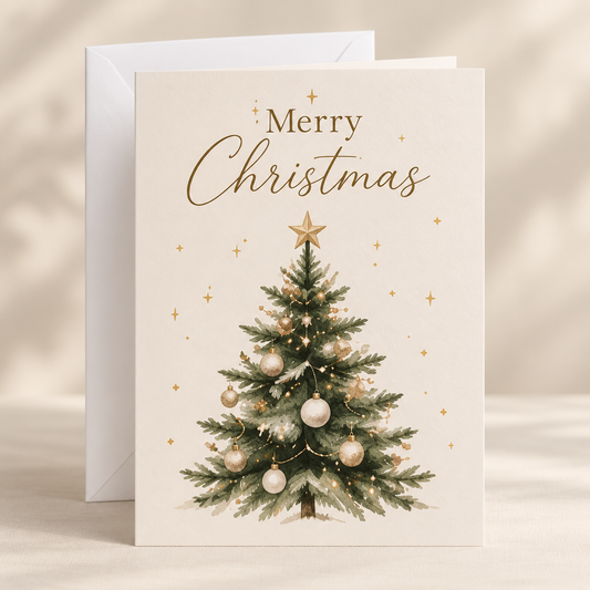 Merry Christmas Card – Classic Tree, A5 folded card with white envelope