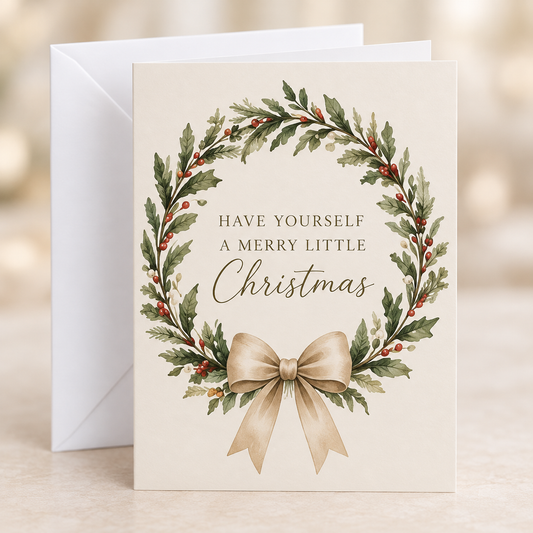 Christmas Card – Botanical Wreath, A5 folded card with white envelope