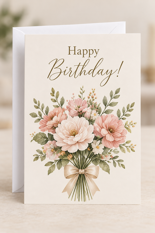 Happy Birthday Card – Floral Bouquet, A5 folded card with white envelope