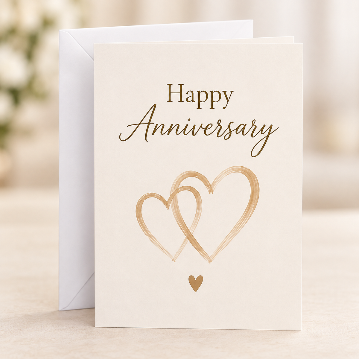 Happy Anniversary Card – Hearts, A5 folded card with white envelope
