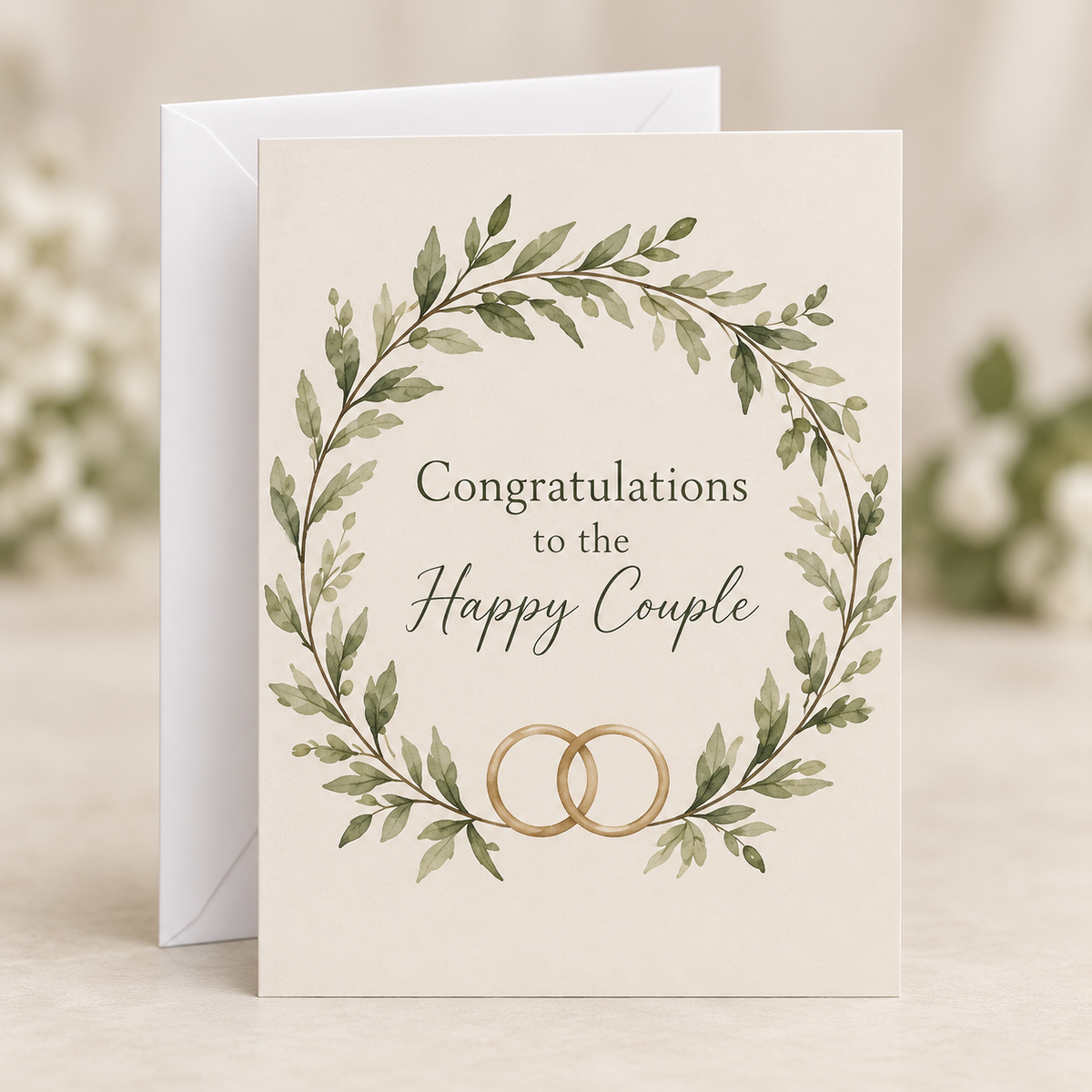 Wedding Congratulations Card – Happy Couple, A5 folded card with white envelope
