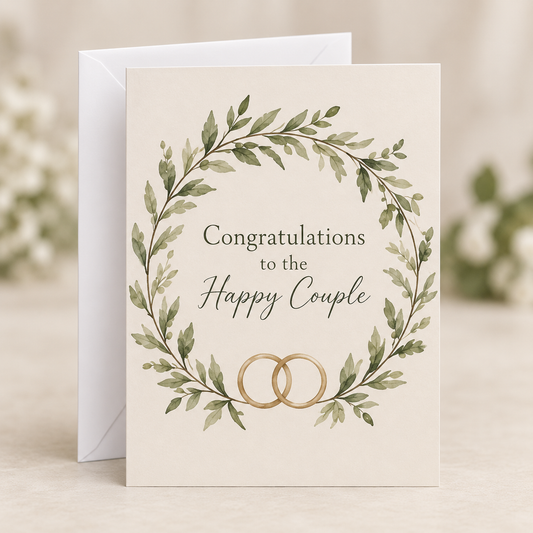 Wedding Congratulations Card – Happy Couple, A5 folded card with white envelope