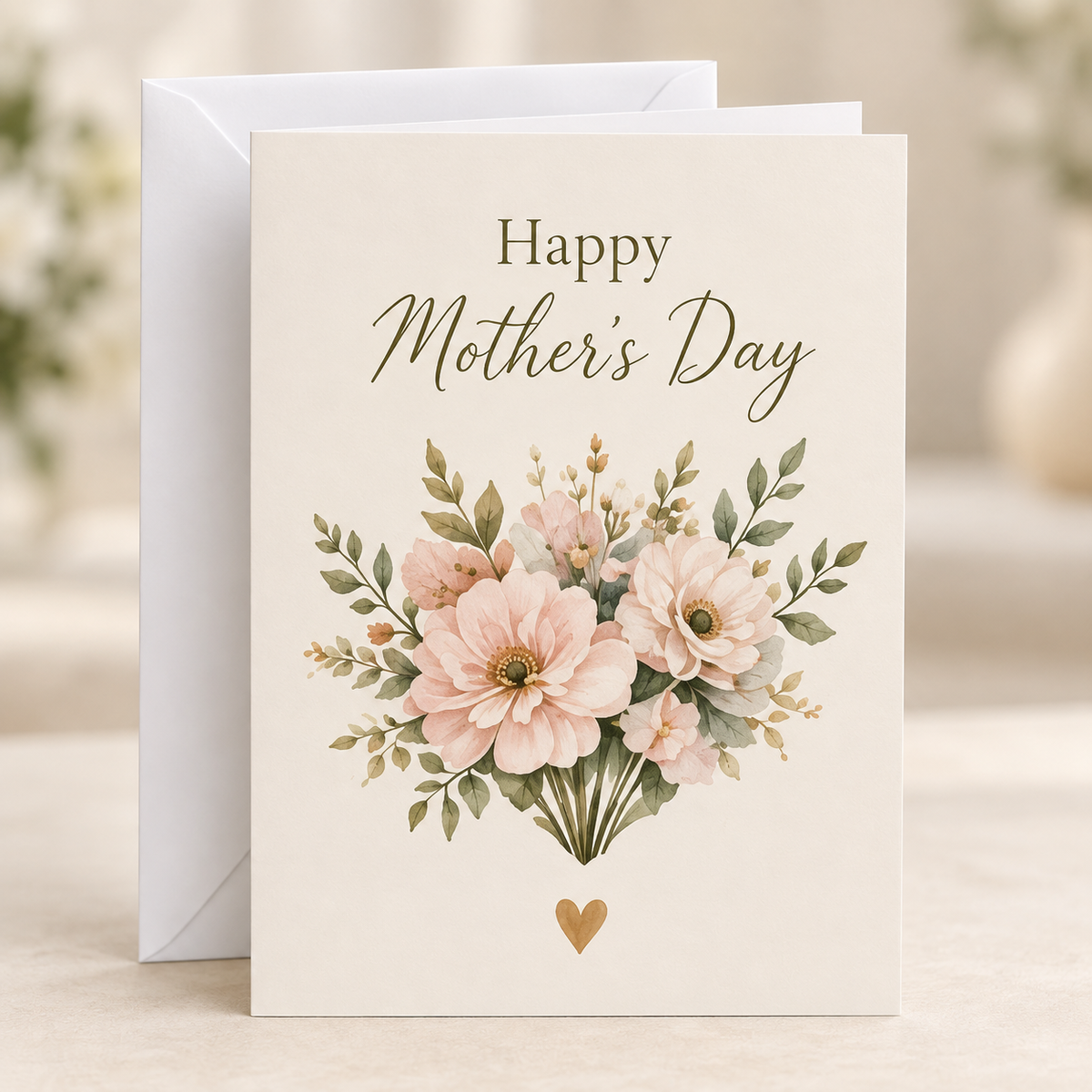 Happy Mother's Day Card – Floral, A5 folded card with white envelope