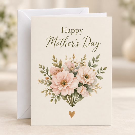 Happy Mother's Day Card – Floral, A5 folded card with white envelope