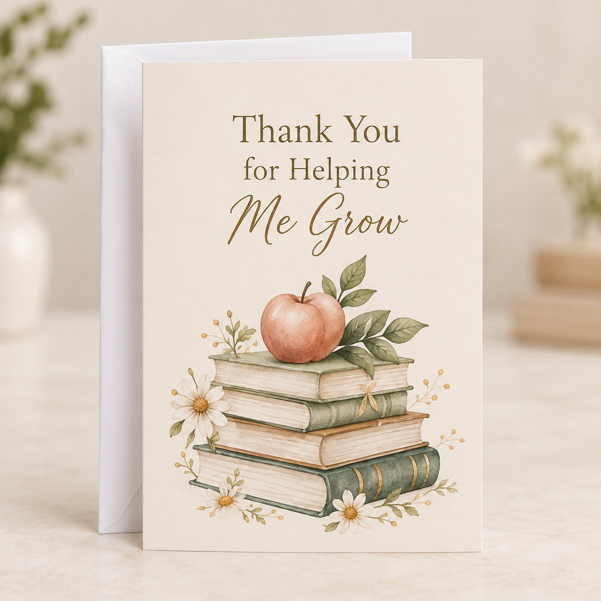 Teacher Thank You Card – Helping Me Grow, A5 folded card with white envelope