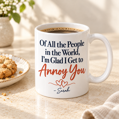 Personalised Favourite Person Mug, angled view with coffee