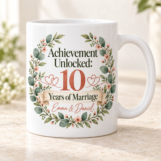 Personalised Marriage Achievement Mug, front view