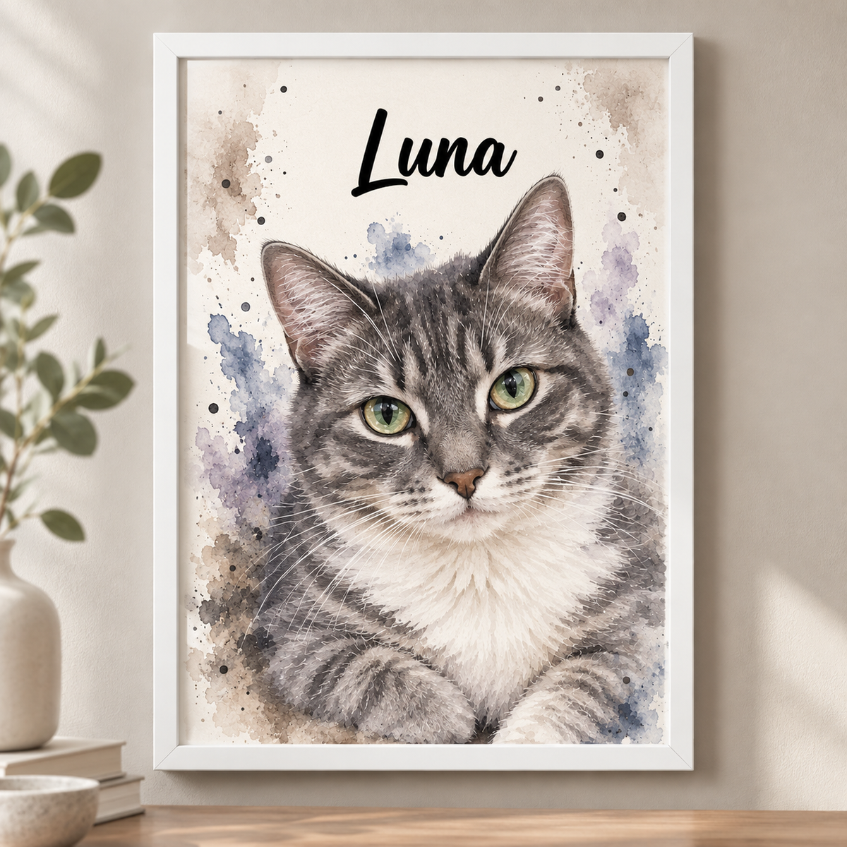 Custom Pet Watercolor Portraits Framed