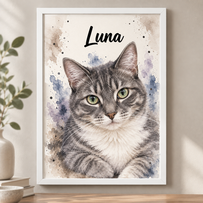 Custom Pet Watercolor Portraits Framed