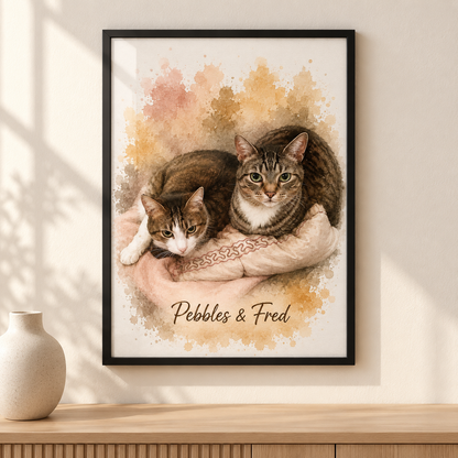 Custom Pet Watercolor Portraits Framed