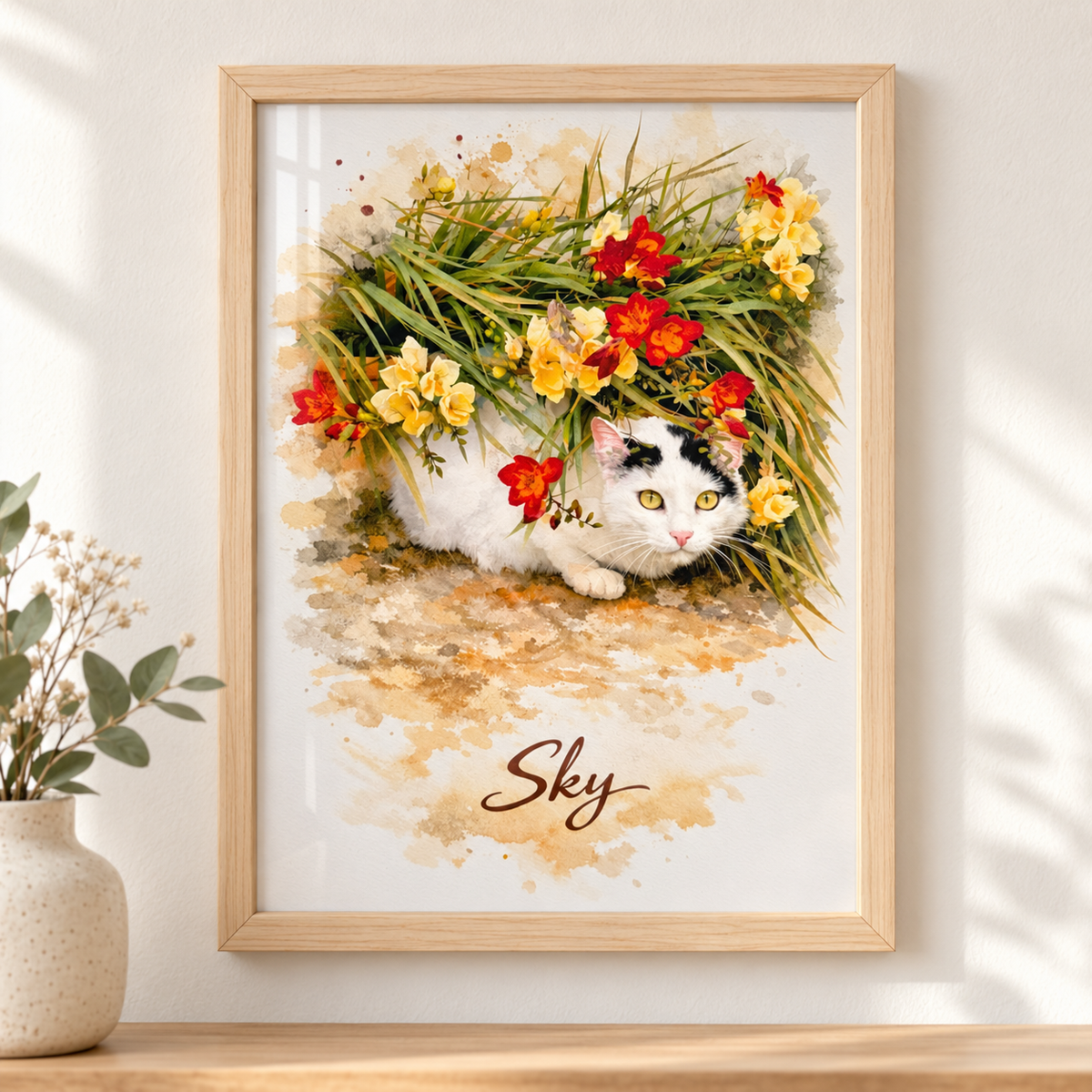 Custom Pet Watercolor Portraits Framed