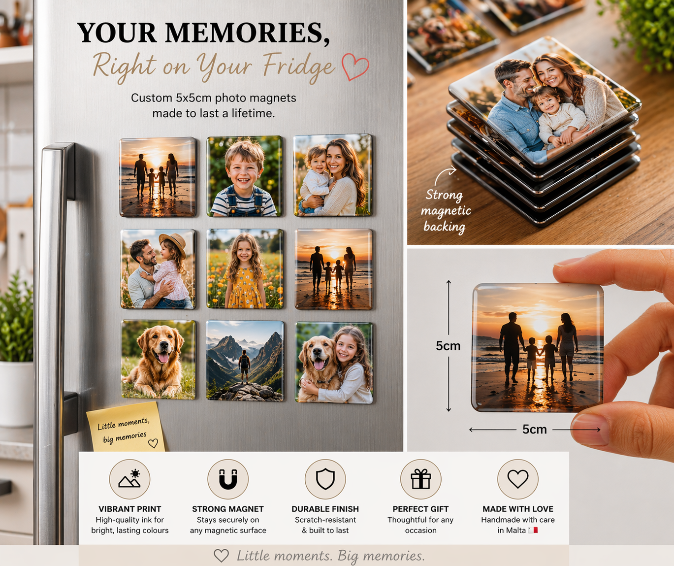 Personalised Photo Magnets Malta – 5x5cm Custom Fridge Magnets