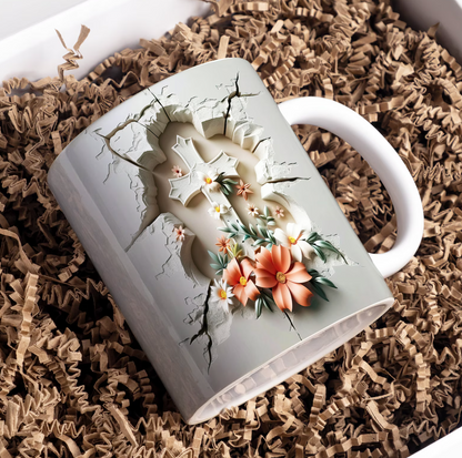 Religious Ceramic Mug - Cross with Flowers-Anastasi Gifts