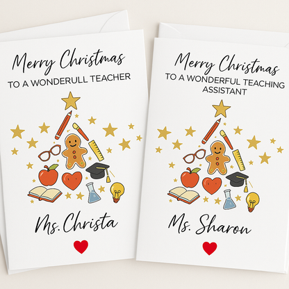 Personalised Christmas Card for Teacher or Teaching Assistant Custom Name-Anastasi Gifts