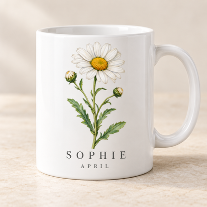 April daisy personalised birth flower name mug