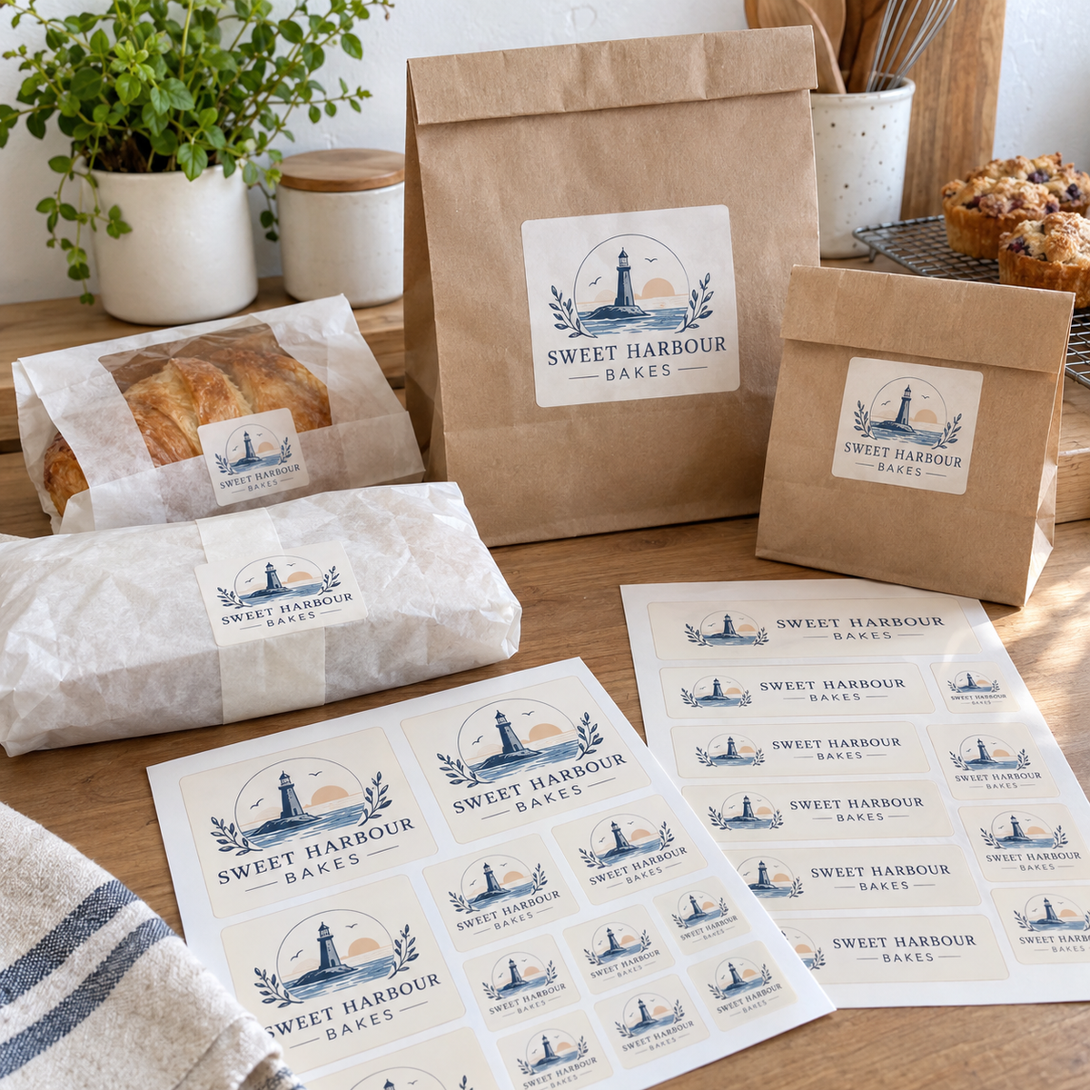 Personalised logo stickers for bakery packaging
