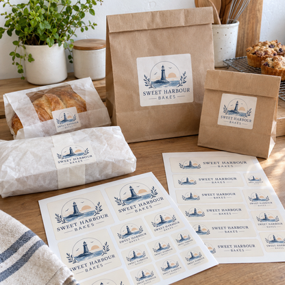 Personalised logo stickers for bakery packaging
