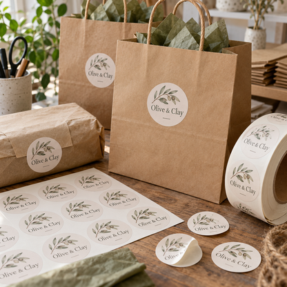 Custom business logo stickers on paper bags