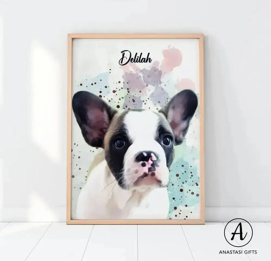 Custom Pet Watercolor Portraits Framed | Personalized Pet Artwork-Anastasi Gifts
