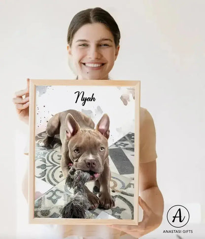 Custom Pet Watercolor Portraits Framed | Personalized Pet Artwork-Anastasi Gifts