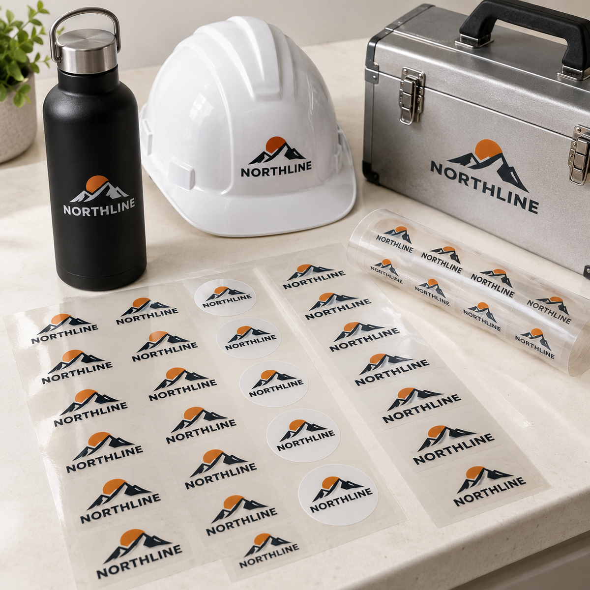 Custom UV DTF logo stickers for business equipment and merchandise in Malta