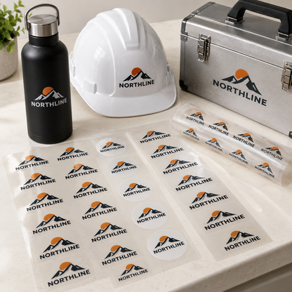 Custom UV DTF logo stickers for business equipment and merchandise in Malta