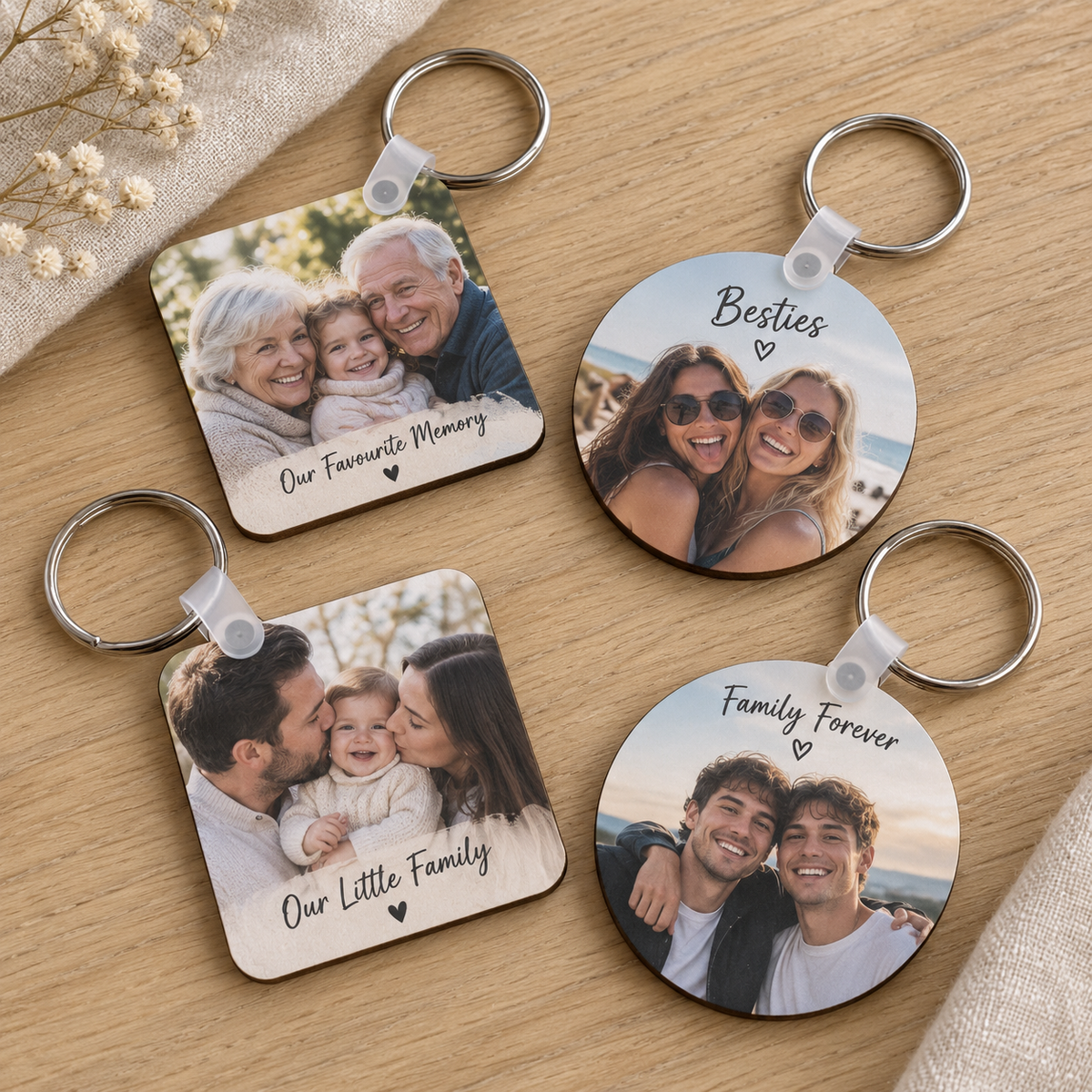 Personalised photo keychain set for family grandparents friends and couples