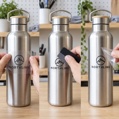 How to apply a custom UV DTF logo transfer to a stainless-steel bottle