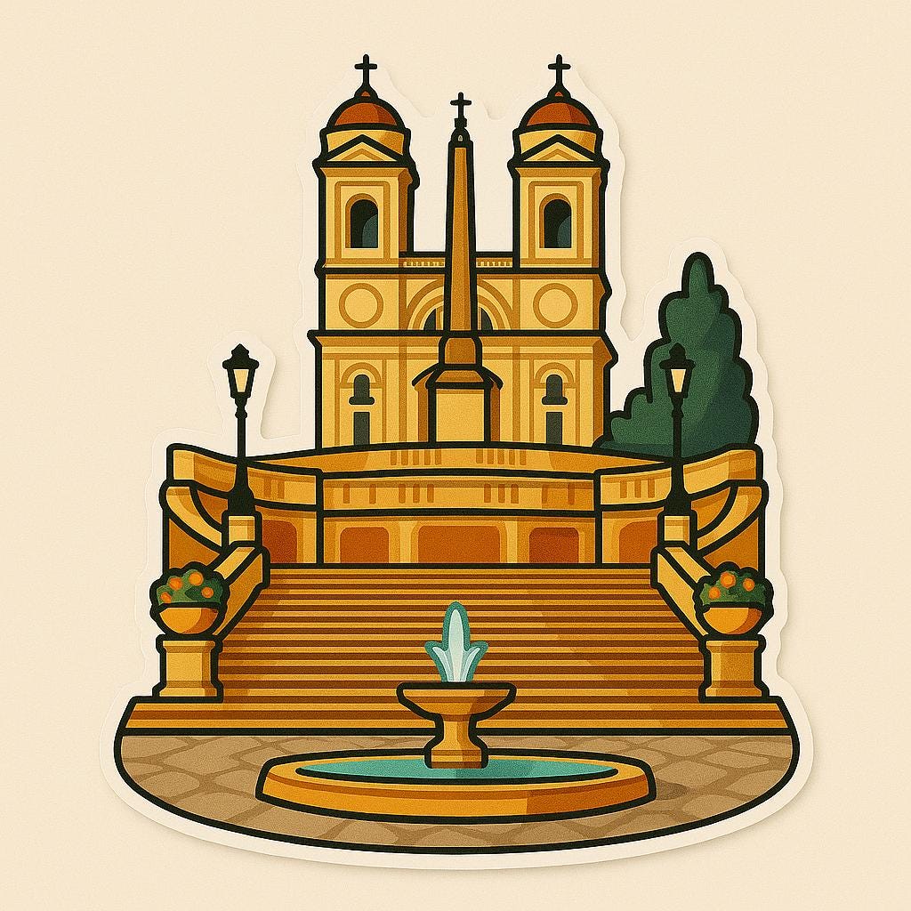 Rome Iconic Stickers | Italy Travel Stickers | Colosseum, Trevi Fountain, Pantheon, St. Peters Basilica, Spanish Steps| European Landmark-Anastasi Gifts