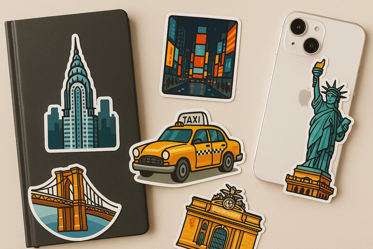 New York Iconic Landmarks Sticker- - Statue of Liberty, Empire State, Brooklyn Bridge, Time Square, Chrysler Building & Grand Central-Anastasi Gifts