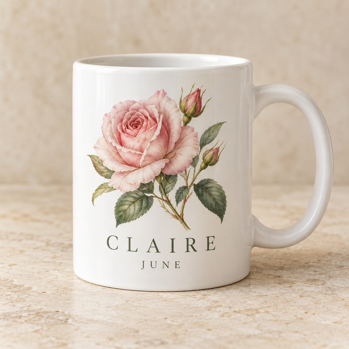 June rose personalised birth flower name mug