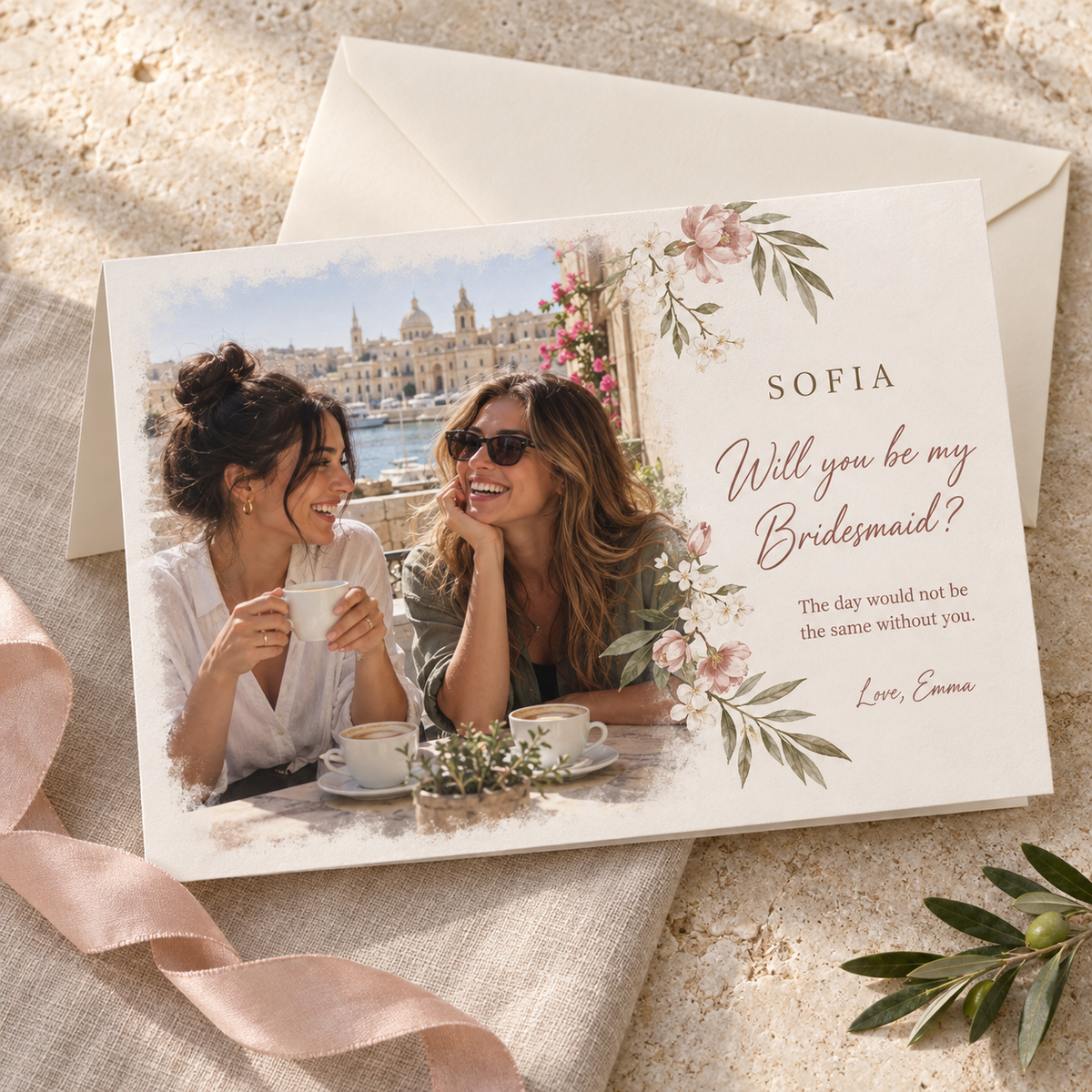 Landscape personalised Bridesmaid proposal card using a photo