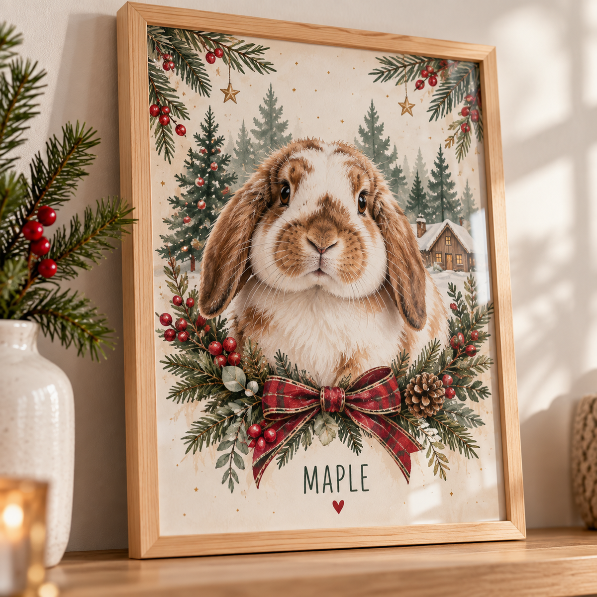 Personalised Christmas illustration frame created from multiple pet photos