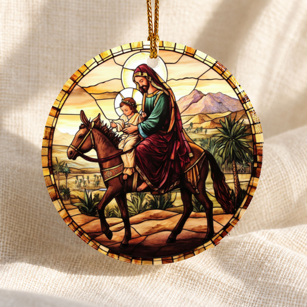 Stained glass-style Nativity ceramic ornament - Design 4 - centred edge-to-edge print