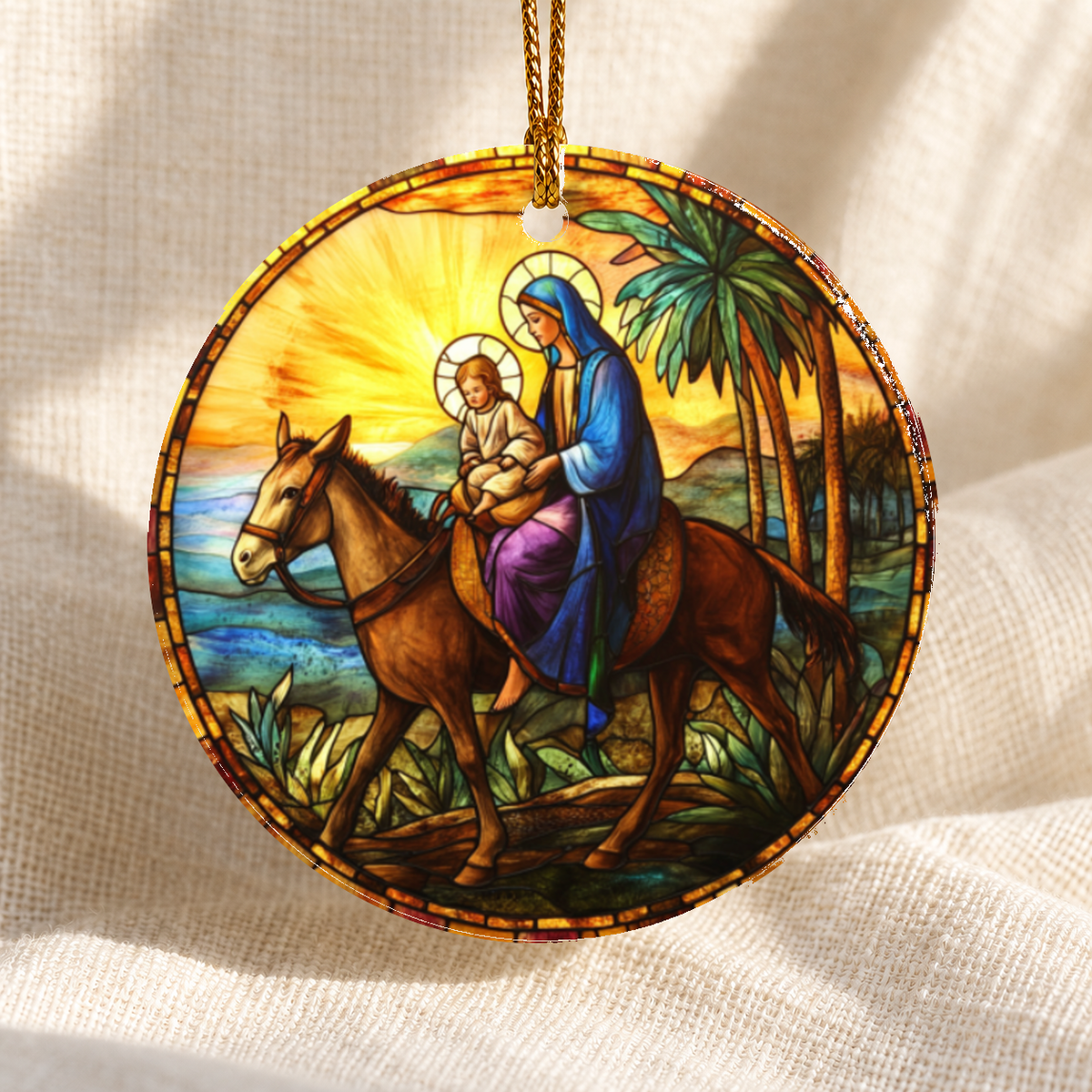 Stained glass-style Nativity ceramic ornament - Design 6 - centred edge-to-edge print