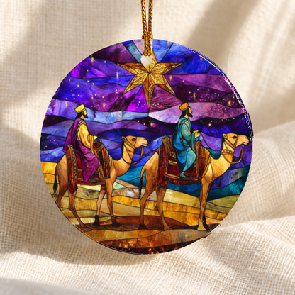 Stained glass-style Nativity ceramic ornament - Design 10 - centred edge-to-edge print