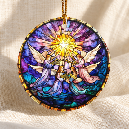 Stained glass-style Nativity ceramic ornament - Design 11 - centred edge-to-edge print