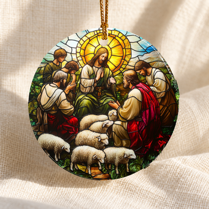 Stained glass-style Nativity ceramic ornament - Design 15 - centred edge-to-edge print