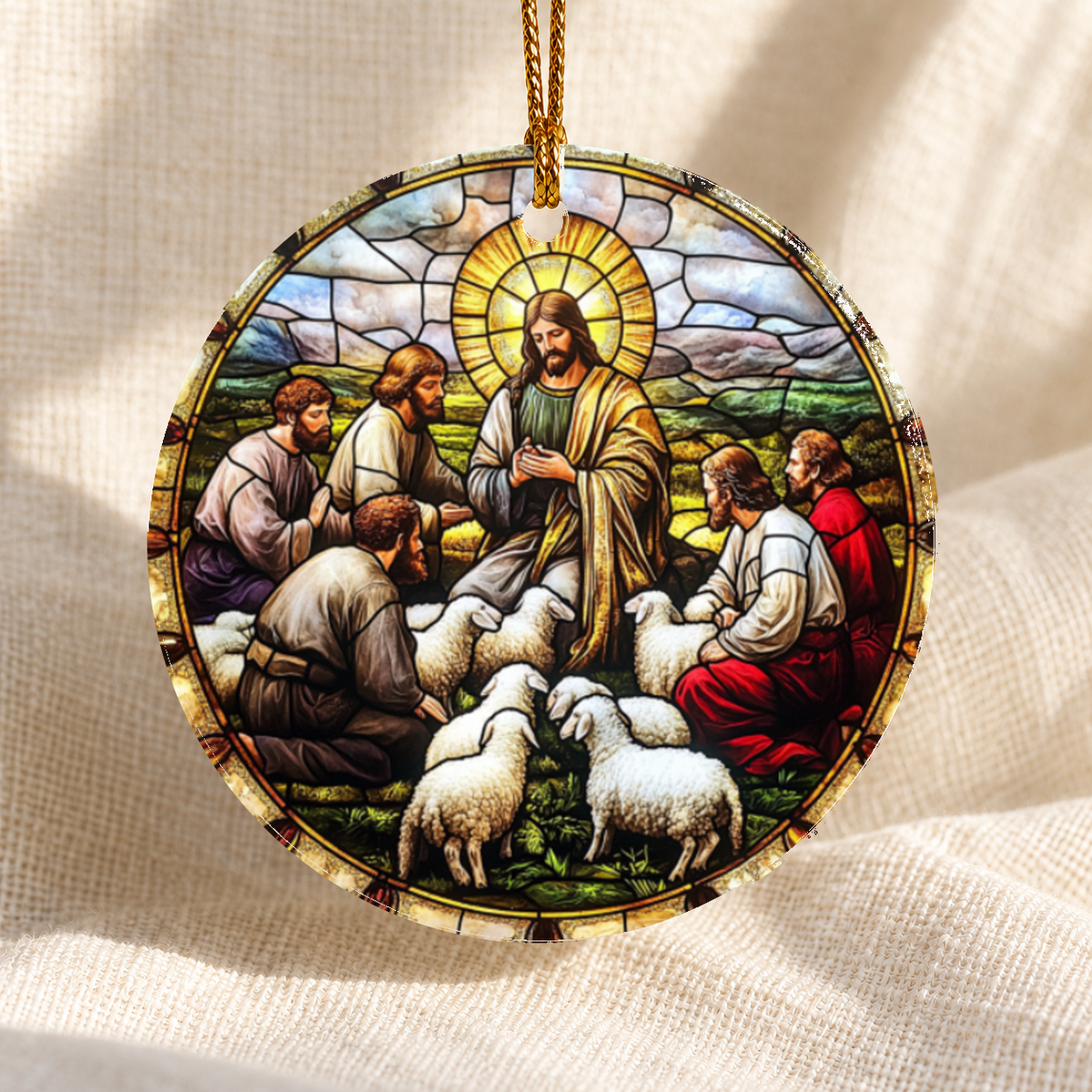 Stained glass-style Nativity ceramic ornament - Design 16 - centred edge-to-edge print