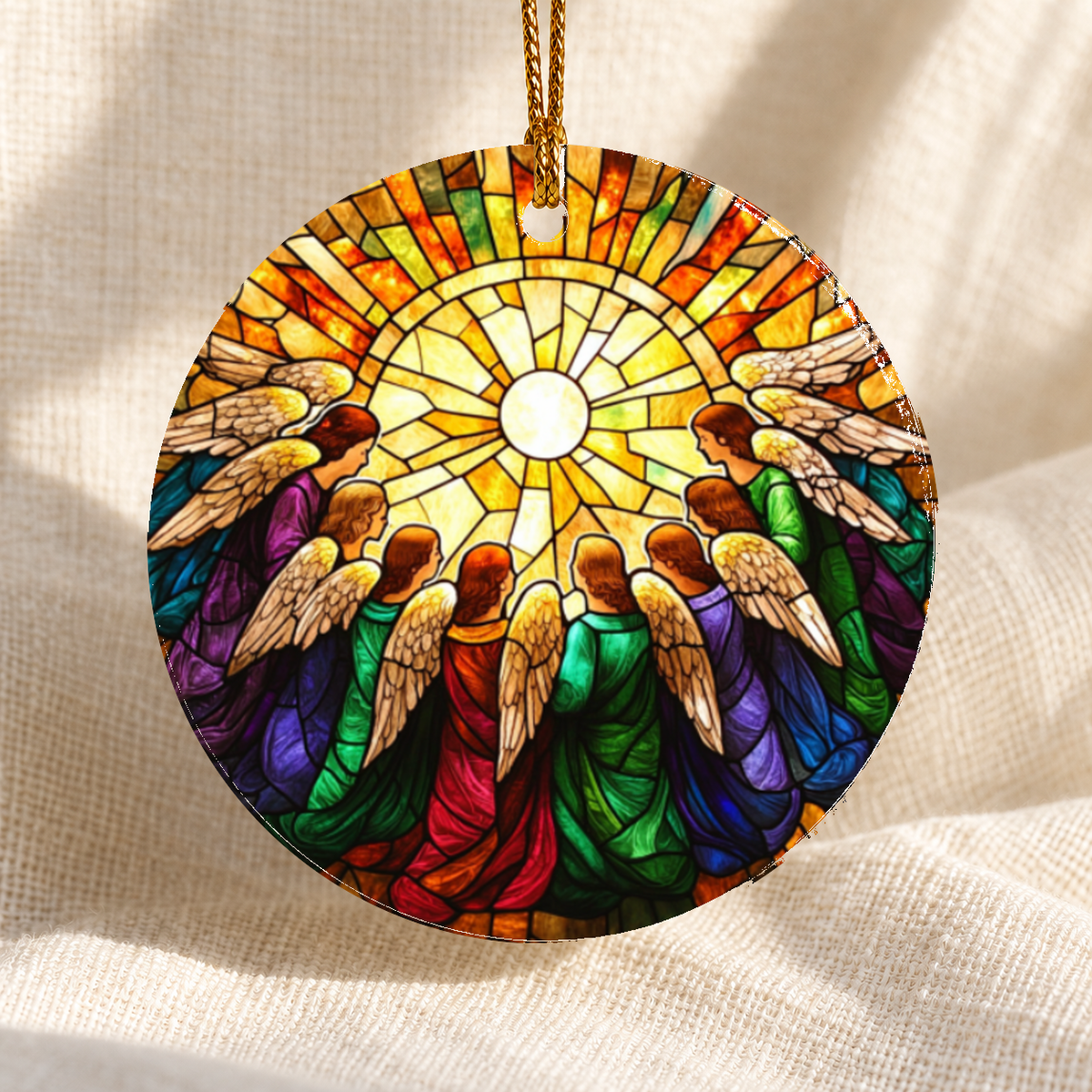 Stained glass-style Nativity ceramic ornament - Design 18 - centred edge-to-edge print