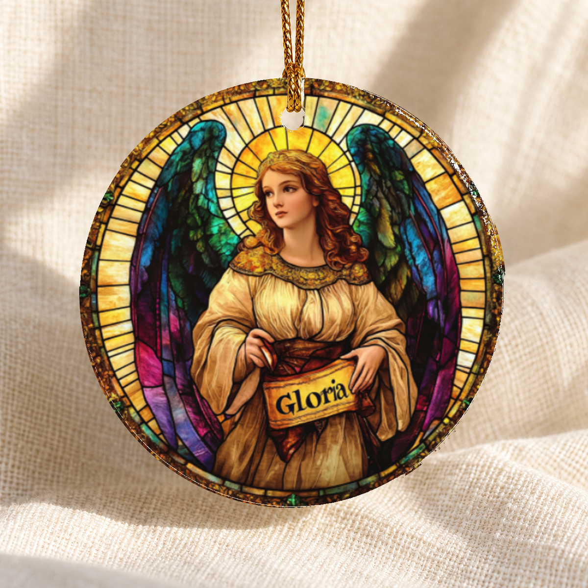 Stained glass-style Nativity ceramic ornament - Design 21 - centred edge-to-edge print