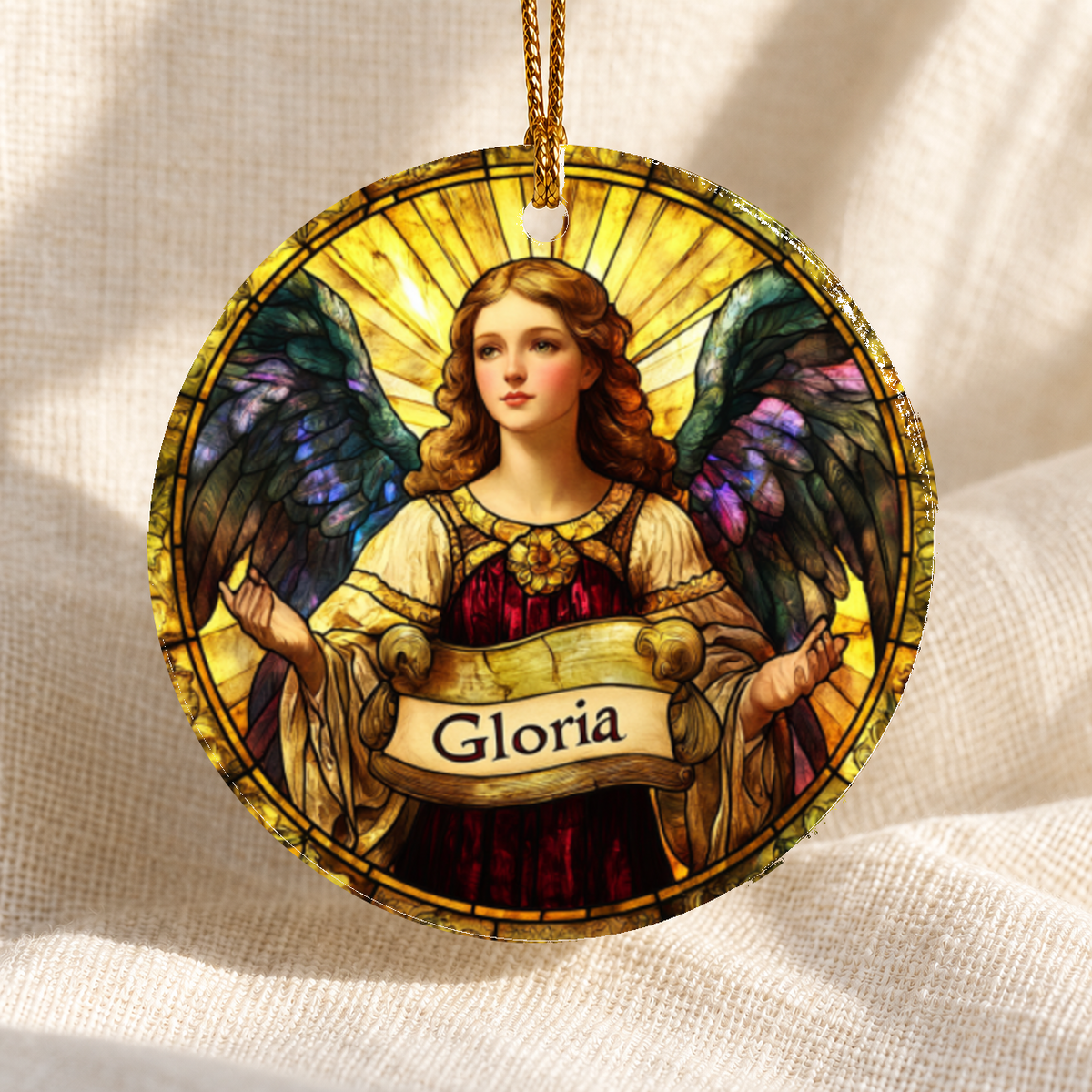 Stained glass-style Nativity ceramic ornament - Design 22 - centred edge-to-edge print