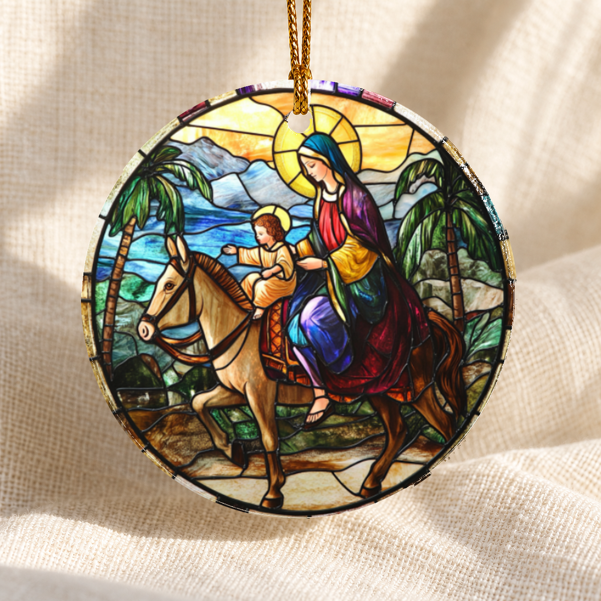 Stained glass-style Nativity ceramic ornament - Design 23 - centred edge-to-edge print