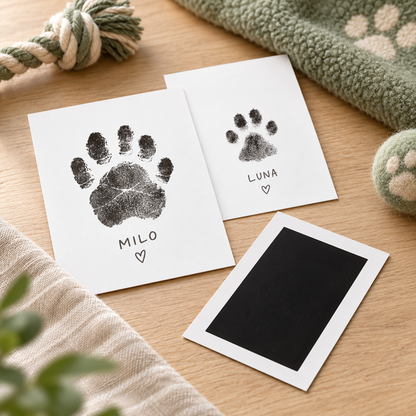 No-contact pet paw print kit with thin transfer pad and dog and cat paw print cards