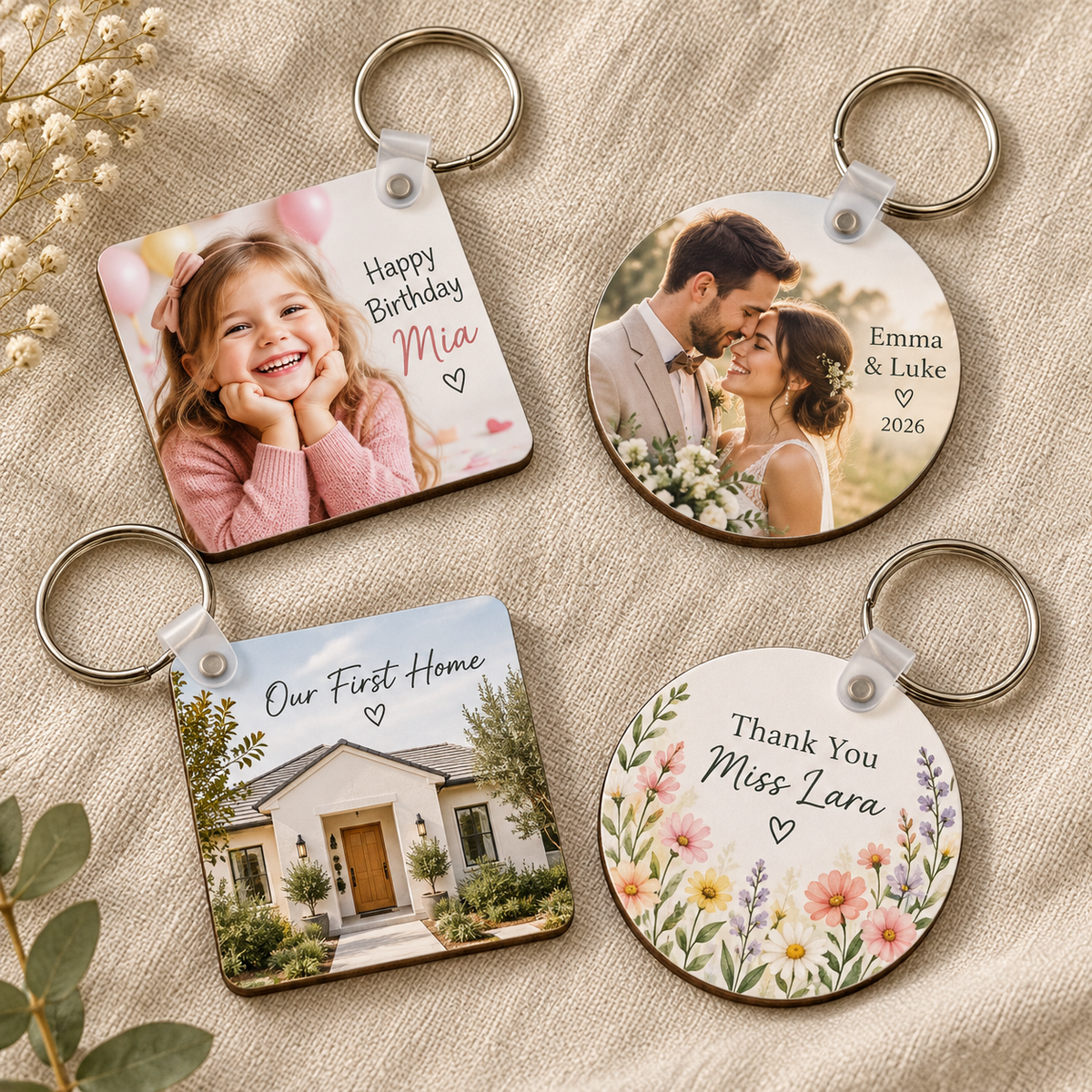 Personalised occasion keychains for birthday wedding new home and teacher gifts